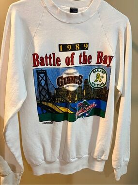 1989 Battle of the Bay Giants Oakland Athletics White Crewneck Sweatshirt